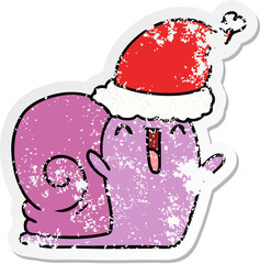 hand drawn christmas distressed sticker cartoon of kawaii snail
