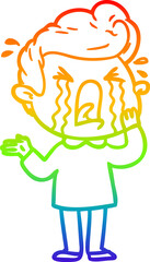 rainbow gradient line drawing of a cartoon crying man