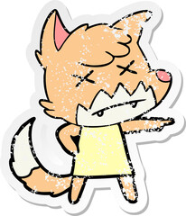 distressed sticker of a cartoon dead fox