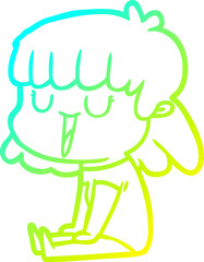 cold gradient line drawing of a cartoon woman