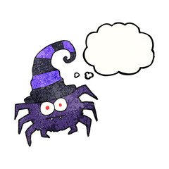 freehand drawn thought bubble textured cartoon halloween spider