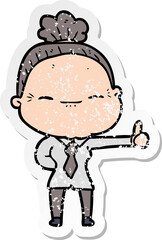 Obraz premium distressed sticker of a cartoon peaceful old woman