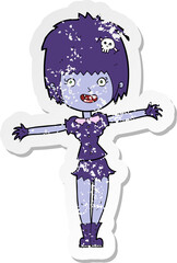 Obraz na płótnie Canvas retro distressed sticker of a cartoon happy vampire girl