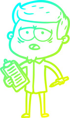 cold gradient line drawing of a cartoon tired man