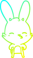 cold gradient line drawing of a curious bunny cartoon