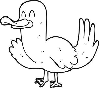 freehand drawn black and white cartoon duck