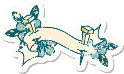 worn old sticker with banner of iron nail