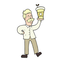 freehand drawn cartoon man with coffee cups
