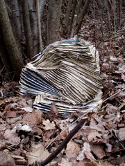 Alter Zeitungsstapel im Laub