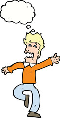 cartoon man panicking with thought bubble