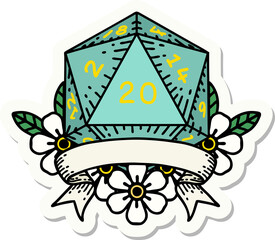 sticker of a natural 20 critical hit D20 dice roll