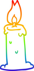 rainbow gradient line drawing of a cartoon burning candle