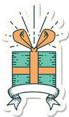 sticker of a tattoo style christmas present
