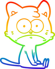 Obraz premium rainbow gradient line drawing of a cartoon nervous cat