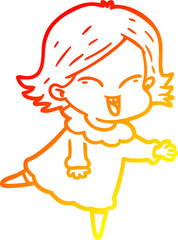 warm gradient line drawing of a happy cartoon girl