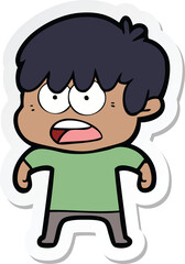 sticker of a worried cartoon boy