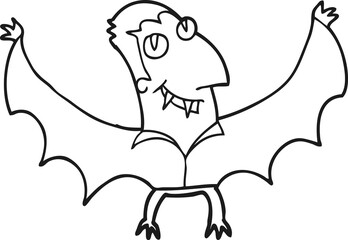 freehand drawn black and white cartoon vampire