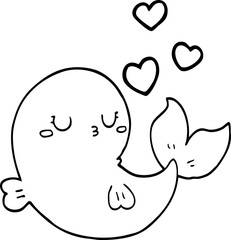 cute cartoon whale in love