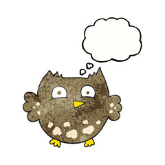 freehand drawn thought bubble textured cartoon little owl