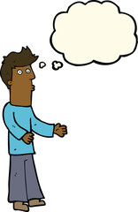 cartoon man explaining with thought bubble