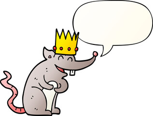 cartoon rat king laughing with speech bubble in smooth gradient style
