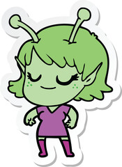 sticker of a smiling alien girl cartoon