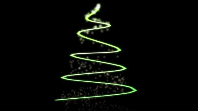 animation of christmas tree made by green particles on black background