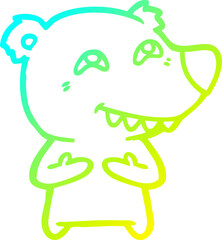 cold gradient line drawing of a cartoon polar bear showing teeth