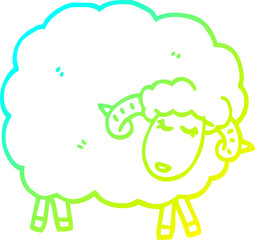 cold gradient line drawing of a cartoon sheep with horns