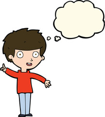 cartoon boy with idea with thought bubble
