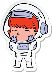 sticker of a cartoon curious astronaut