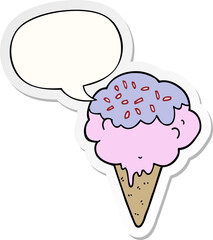 cartoon ice cream with speech bubble sticker