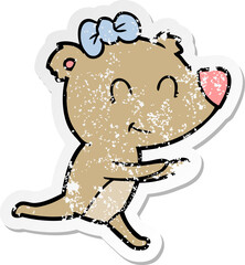 distressed sticker of a running female bear cartoon