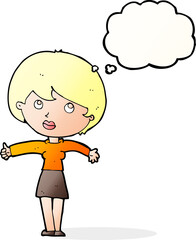 cartoon woman giving thumbs up with thought bubble