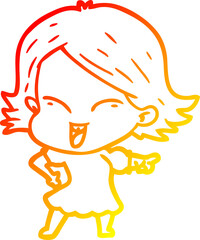 warm gradient line drawing of a happy cartoon girl