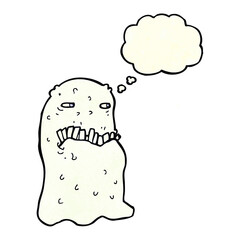 cartoon gross ghost with thought bubble