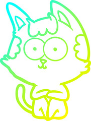 cold gradient line drawing of a happy cartoon cat