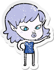 distressed sticker of a pretty cartoon elf girl