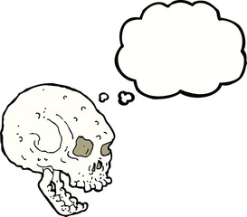 cartoon spooky skull with thought bubble