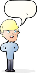 cartoon happy man with speech bubble