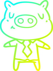 cold gradient line drawing of a cartoon content pig in shirt and tie