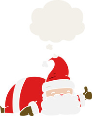 cartoon sleepy santa with thought bubble in retro style