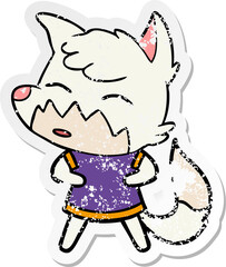 distressed sticker of a cartoon fox
