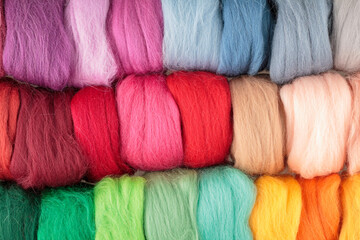 Natural wool fiber in the Balls of different bright beautiful color merino wool for handmade...
