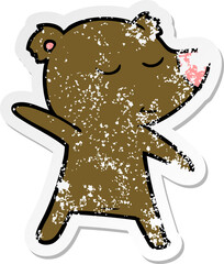 distressed sticker of a happy cartoon bear