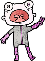 cartoon weird alien waving