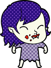 cartoon vampire girl with blood on cheek