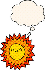 cartoon sun with thought bubble in comic book style