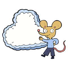 cartoon mouse with cloud text space