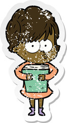 distressed sticker of a cartoon woman